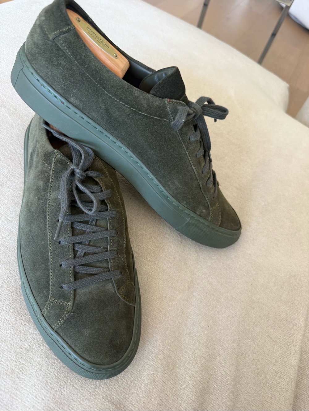 Common Projects Olive Green Suede Low-Top Sneakers